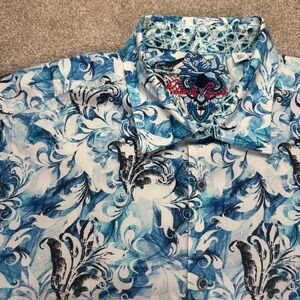 Robert Graham Men's XL Short Sleeve Button Down Shirt Blue Floral Print Classic